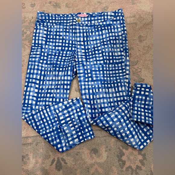 Lilly Pulitzer Blue and White Checkered Pattern Pants NWOT 12